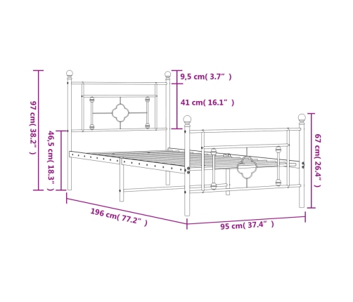 Estructura cama sin colchón con estribo metal negro 90x190 cm