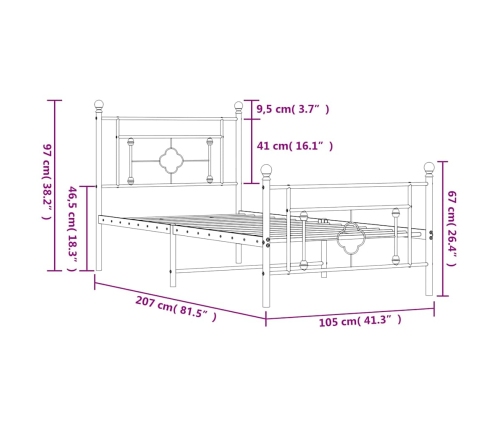 Estructura cama sin colchón con estribo metal negro 100x200 cm