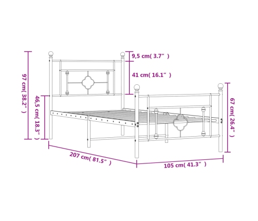 Estructura cama sin colchón con estribo metal negro 100x200 cm