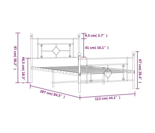 Estructura cama sin colchón con estribo metal negro 107x203 cm