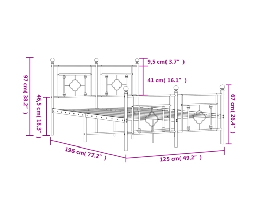 Estructura cama sin colchón con estribo metal negro 120x190 cm