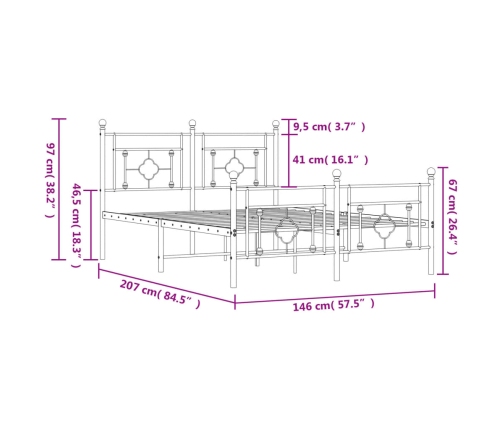 Estructura cama sin colchón con estribo metal negro 140x200 cm
