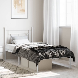 Estructura cama sin colchón con cabecero metal blanco 100x190cm