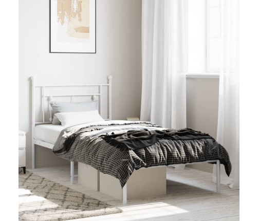 Estructura cama sin colchón con cabecero metal blanco 100x190cm
