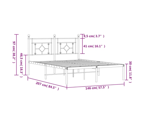 Estructura cama sin colchón con cabecero metal blanco 140x200cm