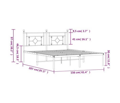 Estructura cama sin colchón con cabecero metal blanco 150x200cm