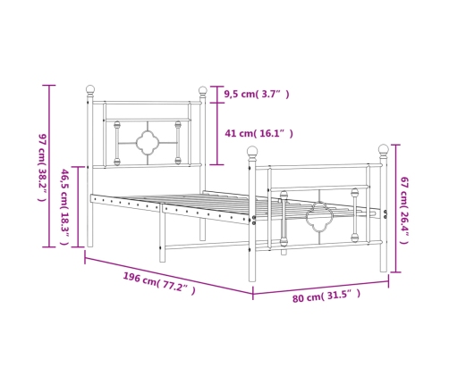 Estructura cama sin colchón con estribo metal blanco 75x190 cm