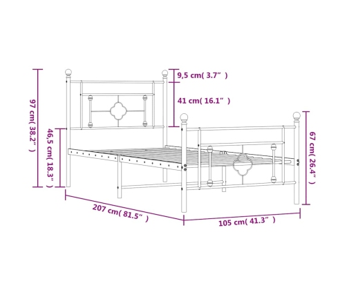 Estructura cama sin colchón con estribo metal blanco 100x200 cm