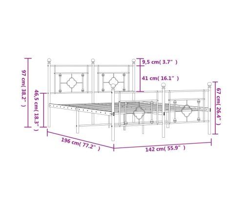 Estructura cama sin colchón con estribo metal blanco 135x190 cm