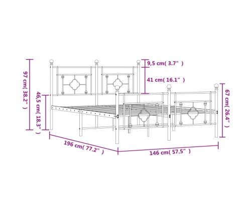 Estructura cama sin colchón con estribo metal blanco 140x190 cm