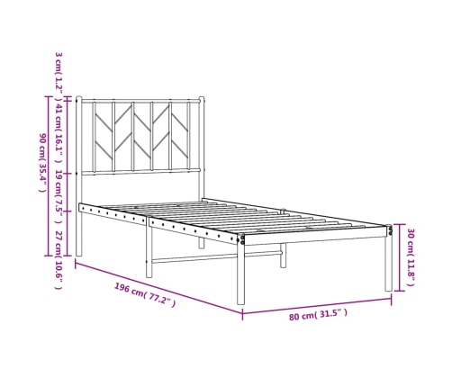 Estructura cama sin colchón con cabecero metal negro 75x190 cm