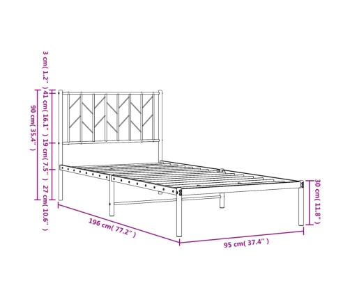 Estructura cama sin colchón con cabecero metal negro 90x190 cm