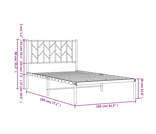 Estructura cama sin colchón con cabecero metal negro 100x190 cm