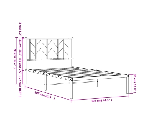 Estructura cama sin colchón con cabecero metal negro 100x200 cm