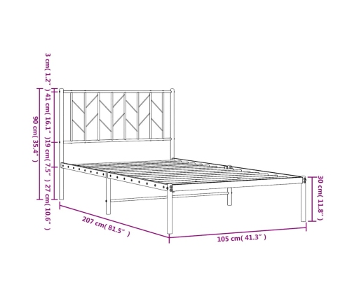 Estructura cama sin colchón con cabecero metal negro 100x200 cm