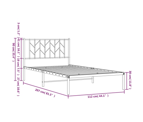 Estructura cama sin colchón con cabecero metal negro 107x203 cm