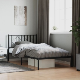 Estructura cama sin colchón con cabecero metal negro 107x203 cm