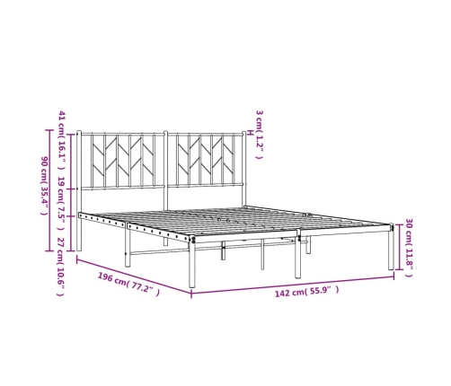 Estructura cama sin colchón con cabecero metal negro 135x190 cm