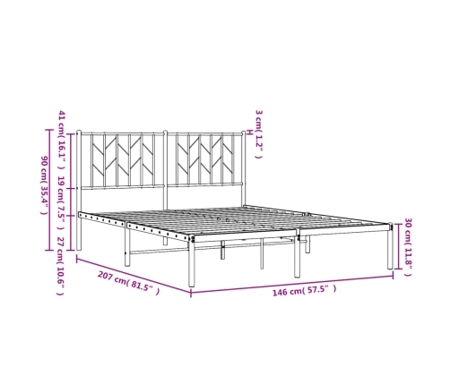 Estructura cama sin colchón con cabecero metal negro 140x200 cm