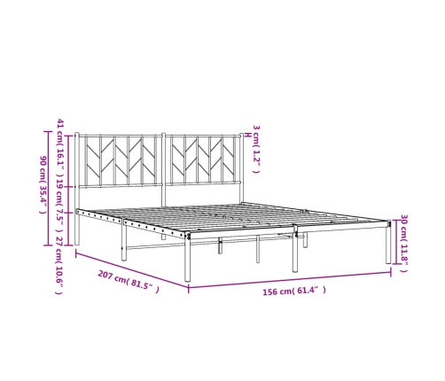 Estructura cama sin colchón con cabecero metal negro 150x200 cm