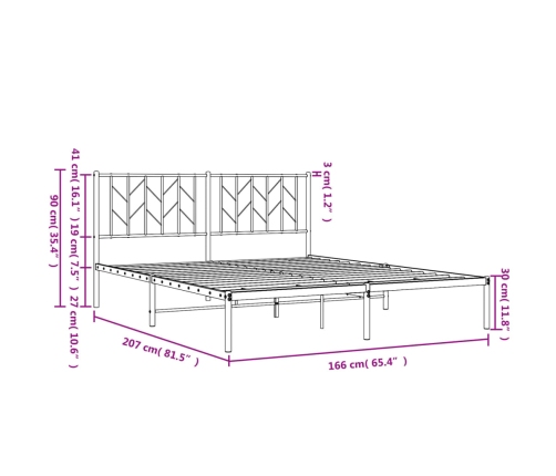 Estructura cama sin colchón con cabecero metal negro 160x200 cm