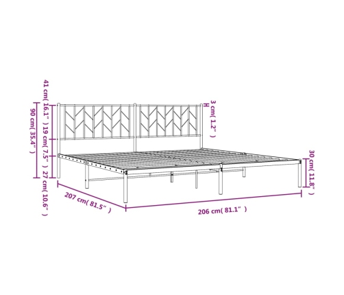 Estructura cama sin colchón con cabecero metal negro 200x200 cm