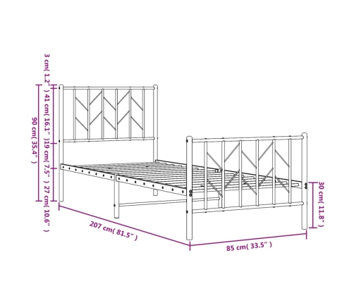 Estructura cama sin colchón con estribo metal negro 80x200 cm