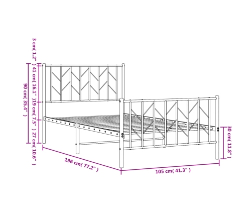 Estructura cama sin colchón con estribo metal negro 100x190 cm