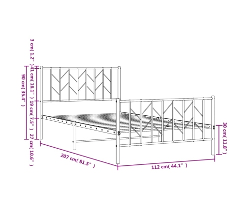 Estructura cama sin colchón con estribo metal negro 107x203 cm