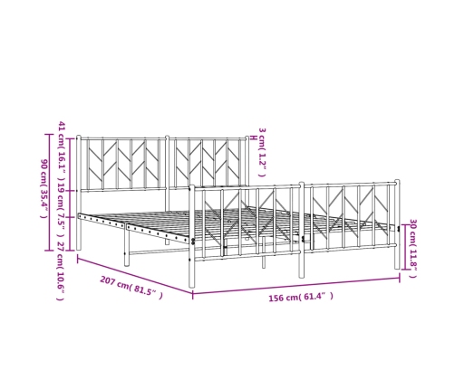 Estructura cama sin colchón con estribo metal negro 150x200 cm