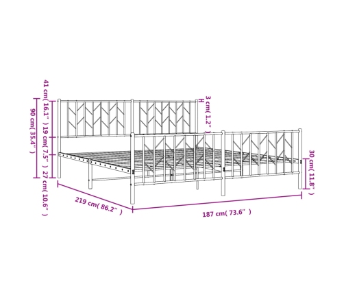 Estructura cama sin colchón con estribo metal negro 183x213 cm