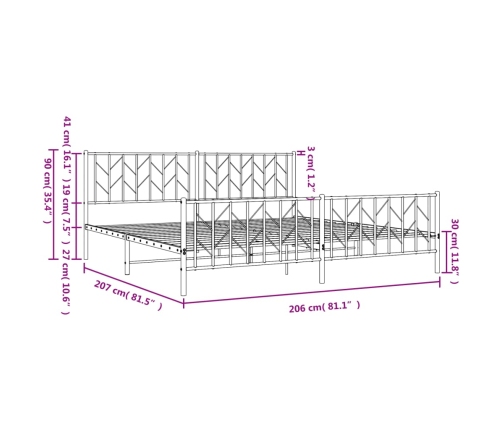 Estructura cama sin colchón con estribo metal negro 200x200 cm