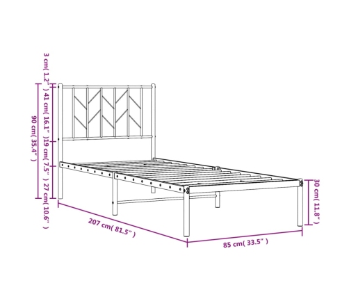 Estructura cama sin colchón con cabecero metal blanco 80x200 cm