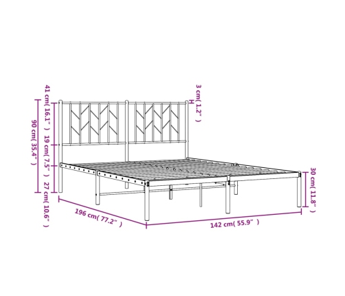 Estructura cama sin colchón con cabecero metal blanco 135x190cm