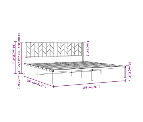 Estructura cama sin colchón con cabecero metal blanco 193x203cm
