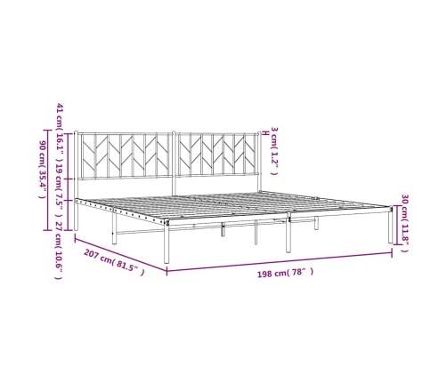 Estructura cama sin colchón con cabecero metal blanco 193x203cm