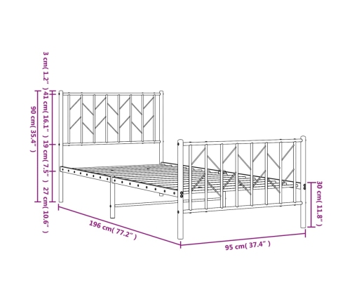 Estructura cama sin colchón con estribo metal blanco 90x190 cm