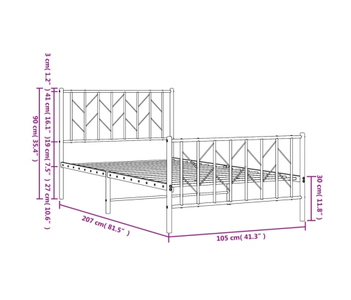Estructura cama sin colchón con estribo metal blanco 100x200 cm