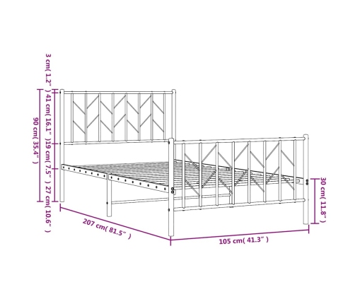 Estructura cama sin colchón con estribo metal blanco 100x200 cm