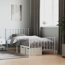 Estructura cama sin colchón con estribo metal blanco 100x200 cm