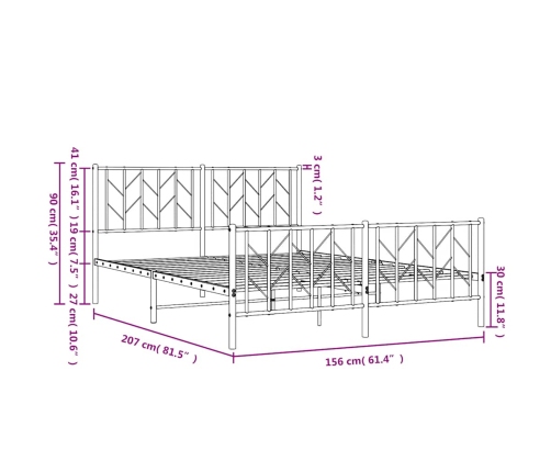 Estructura cama sin colchón con estribo metal blanco 150x200 cm