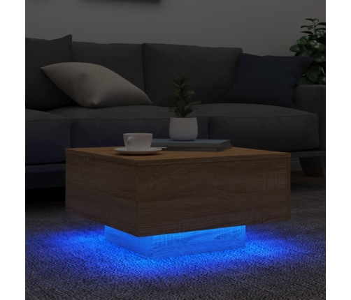 vidaXL Mesa de centro con luces LED roble Sonoma 55x55x31 cm