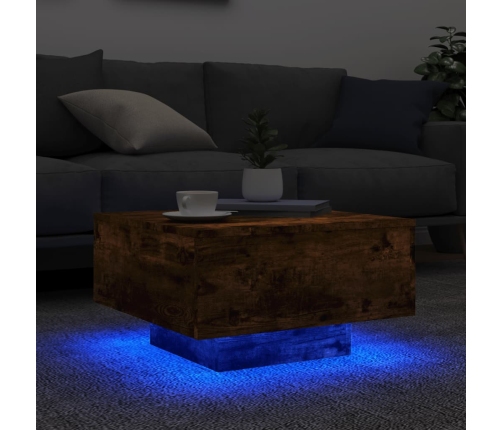 Mesa de centro con luces LED roble ahumado 55x55x31 cm