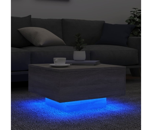 Mesa de centro con luces LED gris Sonoma 55x55x31 cm