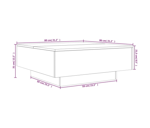 Mesa de centro madera de ingeniería gris hormigón 80x80x31 cm