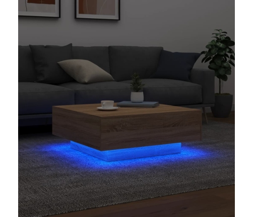 Mesa de centro con luces LED roble Sonoma 80x80x31 cm