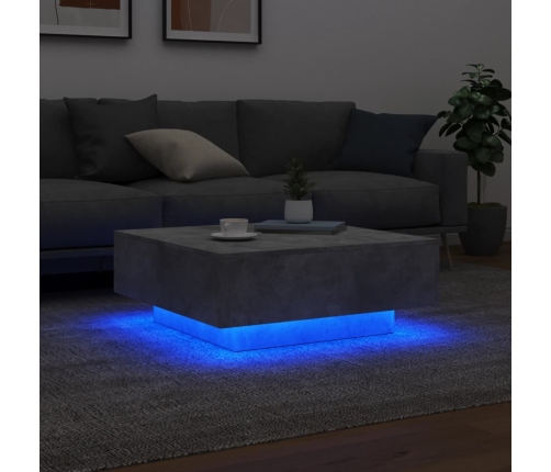 Mesa de centro con luces LED gris hormigón 80x80x31 cm