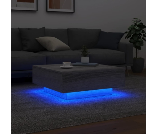 Mesa de centro con luces LED gris Sonoma 80x80x31 cm