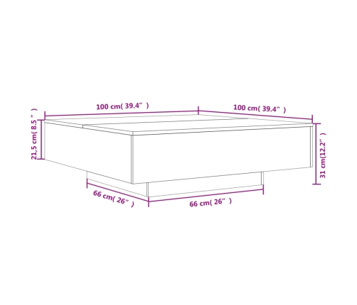 Mesa de centro madera de ingeniería blanco 100x100x31 cm