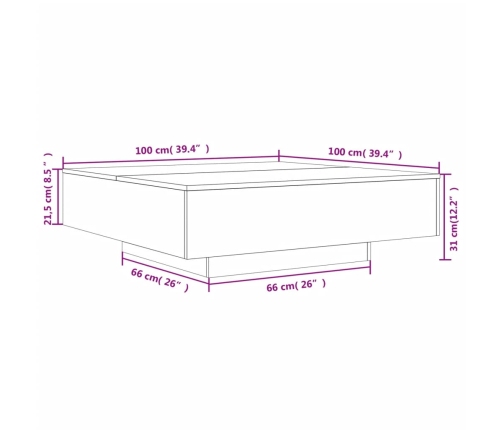 Mesa de centro madera de ingeniería gris hormigón 100x100x31 cm